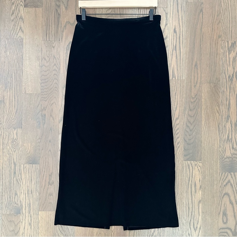Anthropologie Vintage High Waist Velvet A-line Midi Skirt in Black Size Large